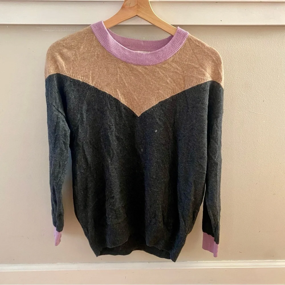 Madewell Colorblock Yoke Pullover Sweater Wool Alpaca Blend Size Small Gray Tan